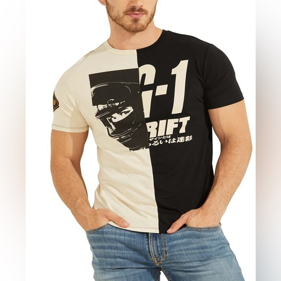 New GUESS Men's Racer Split Graphic T-Shirt SZ M - Picture 1 of 6